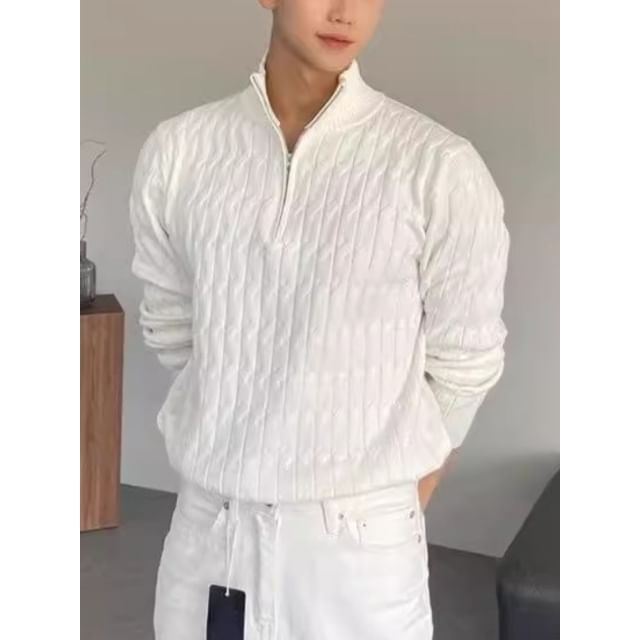 Wescosso-Long-Sleeve Plain Half-Zip Sweater