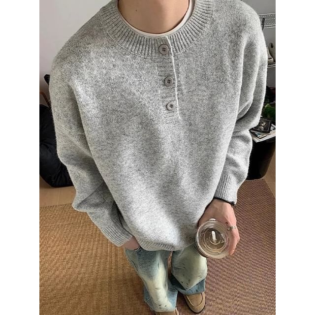 Wescosso-Long-Sleeve Plain Henley Sweater