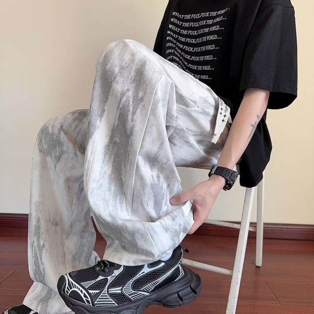 Wescosso-Mid Rise Tie-Dyed Wide Leg Pants