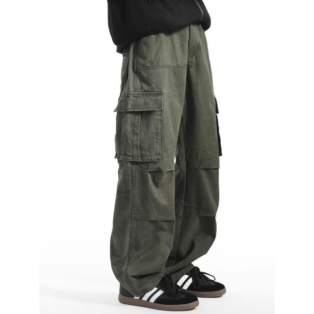 Wescosso-Mid Rise Washed Wide Leg Cargo Pants