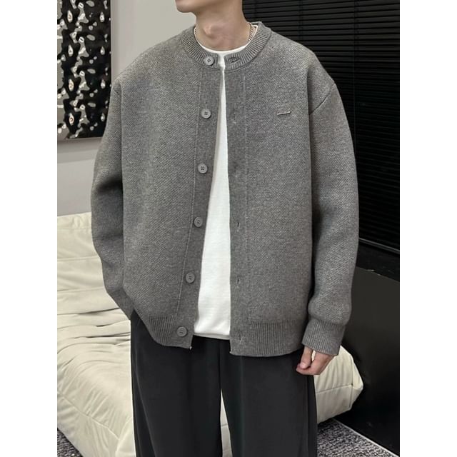 Wescosso-Round Neck Plain Cardigan