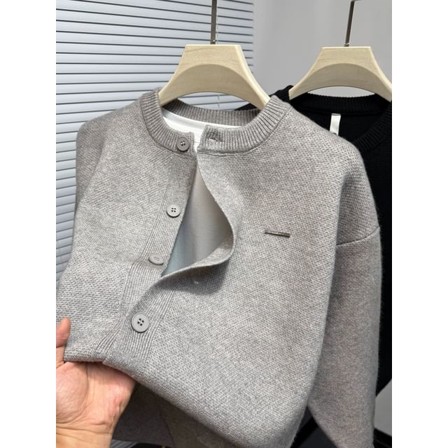 Wescosso-Round Neck Plain Cardigan