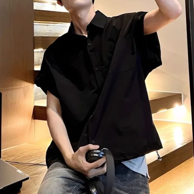 Wescosso-Short Sleeve Collared Plain Shirt