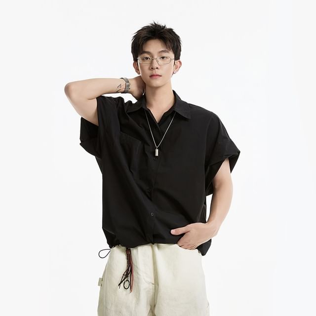 Wescosso-Short Sleeve Collared Plain Shirt