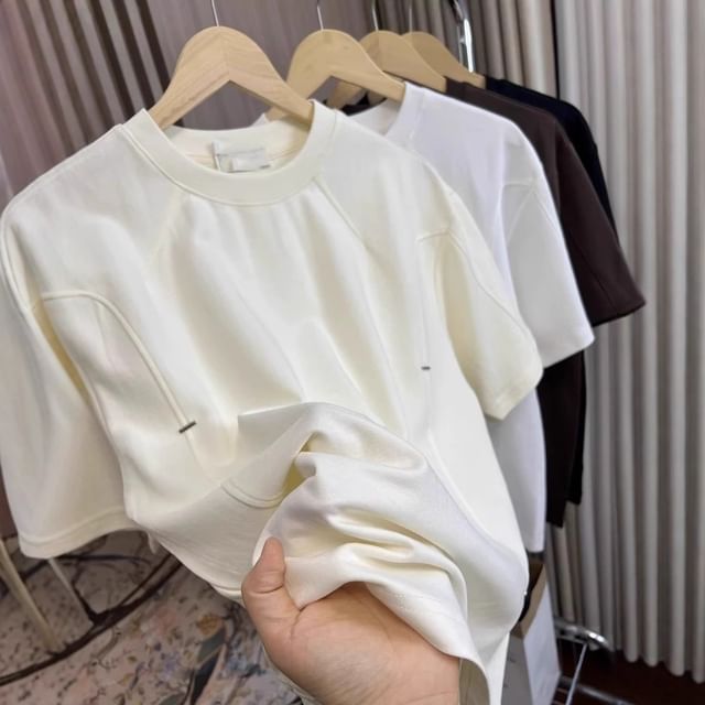 Wescosso-Short-Sleeve Crew Neck Plain T-Shirt