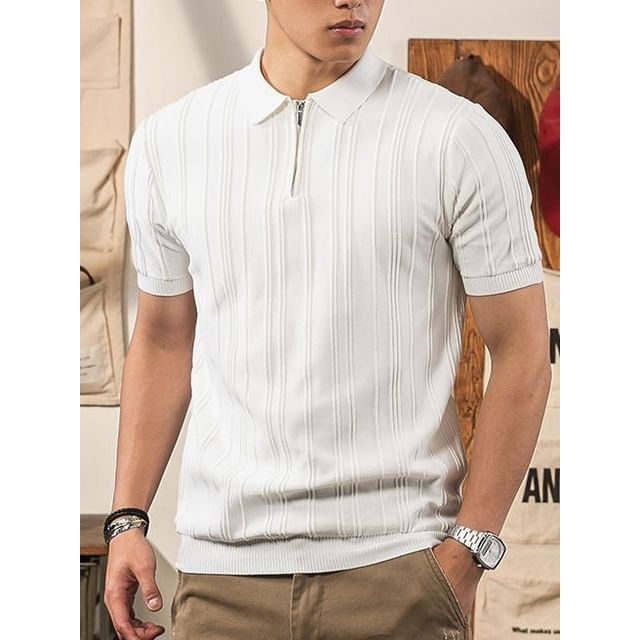 Wescosso-Short-Sleeve Half Zip Plain Polo Shirt