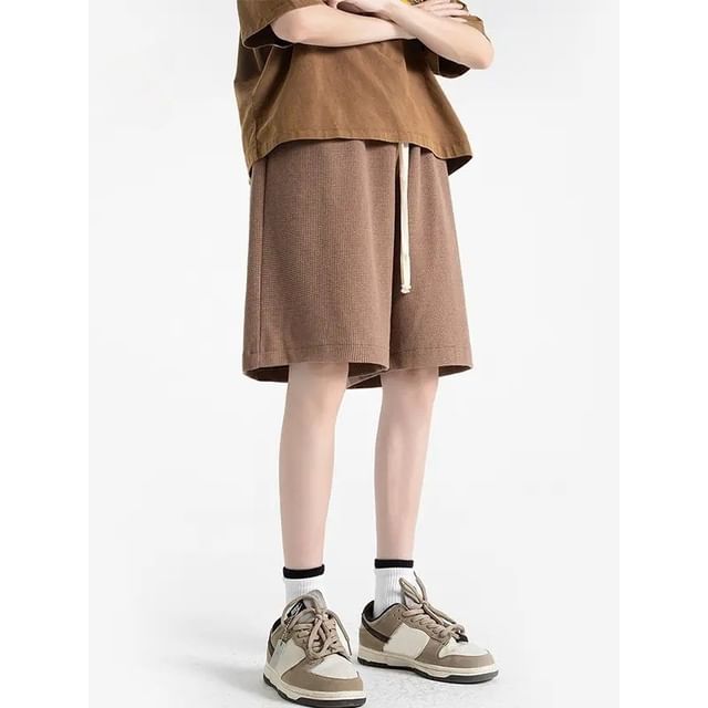 Wewewow-Drawstring Waist Plain Bermuda Sweat Shorts