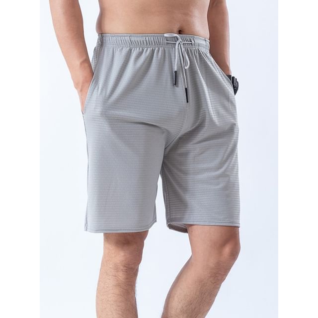 Wewewow-Drawstring Waist Plain Sweat Shorts