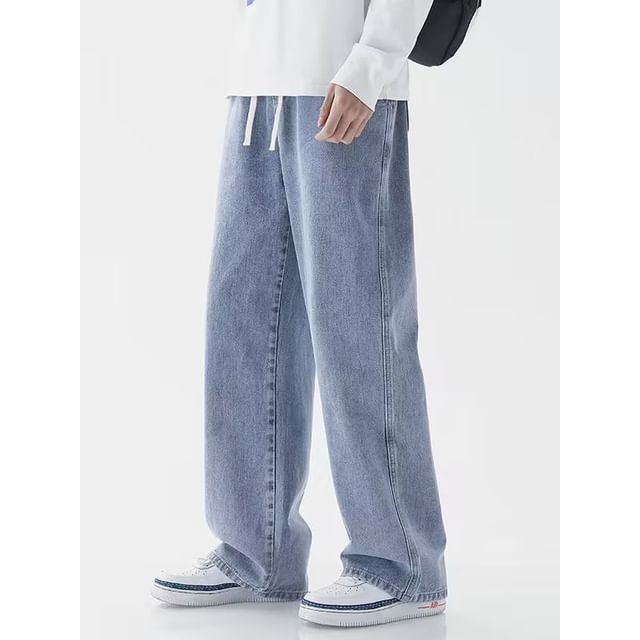 Wewewow-Drawstring Waist Washed Loose Fit Jeans