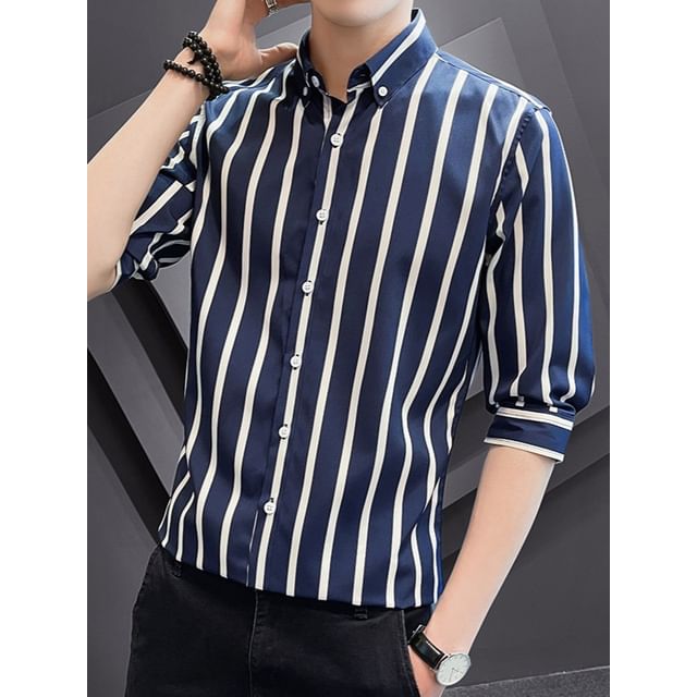 Wewewow-Elbow-Sleeve Pinstripe Shirt