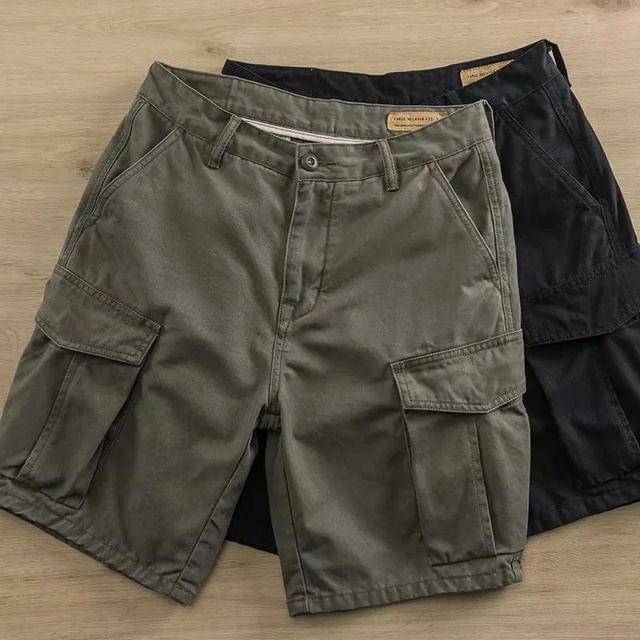 Wewewow-Mid Rise Plain Cargo Shorts