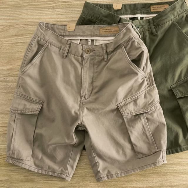 Wewewow-Mid Rise Plain Cargo Shorts