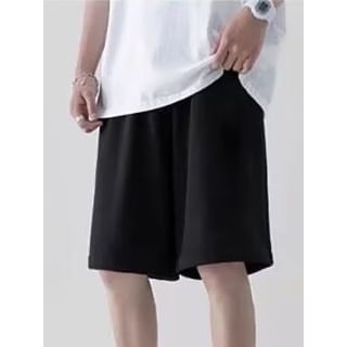 Wewewow-Mid Waist Plain Sweatshorts