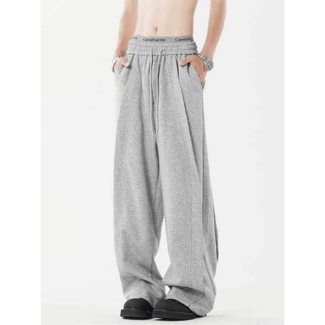 Wewewow-Plain Drawstring Elastic Waist Baggy Pants