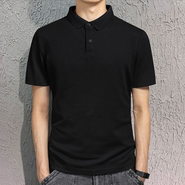 Wewewow-Short Sleeve Plain Polo Shirt