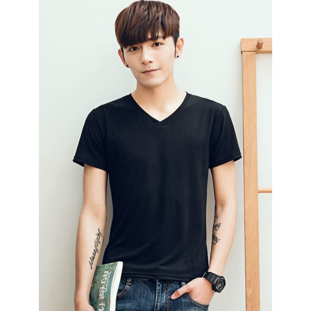 Wewewow-Short-Sleeve V Neck T-Shirt