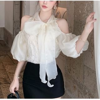 Whoosh-34-Sleeve Cold Shoulder Sequin Crop Top