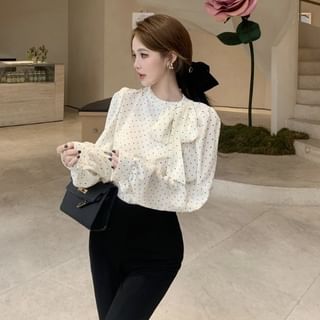 Whoosh-Long-Sleeve Tie-Neck Dotted Blouse