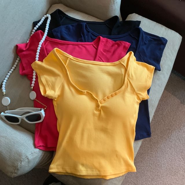 Whoosh-Short-Sleeve V-Neck Plain Tee