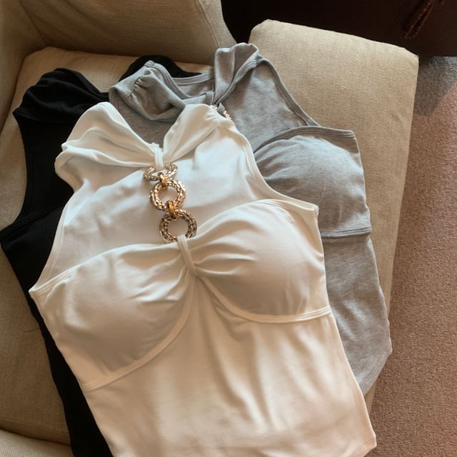 Whoosh-Sleeveless Crew Neck Plain Ruched Top