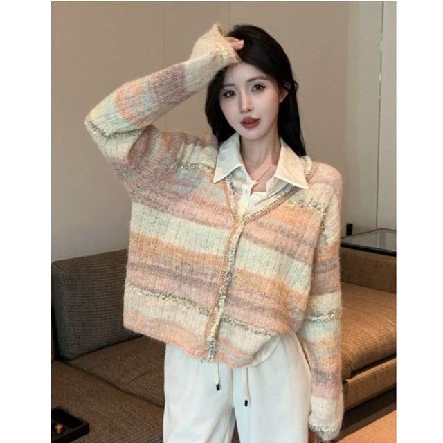 Whoosh-V-Neck Color Block Cardigan