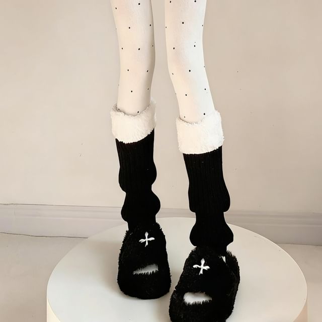 Whychunga-Fleece Panel Knit Leg Warmers