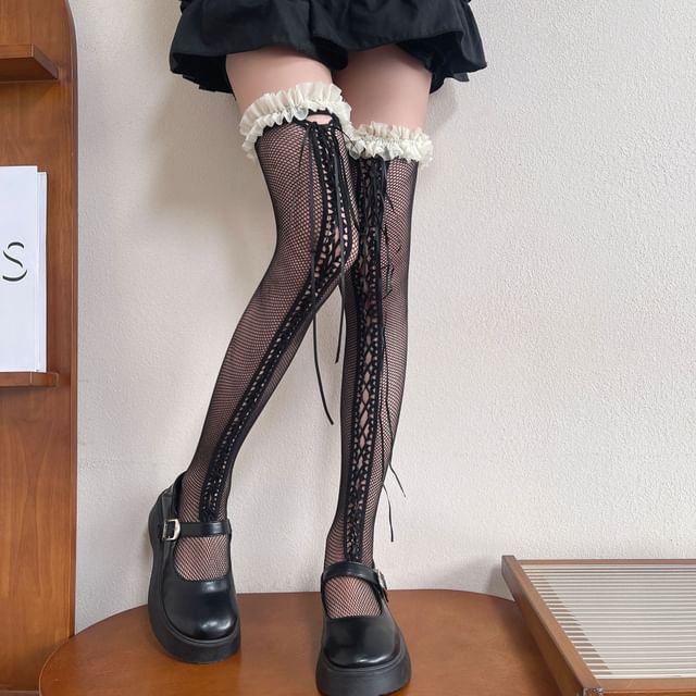 Whychunga-Frill Trim Lace Stockings