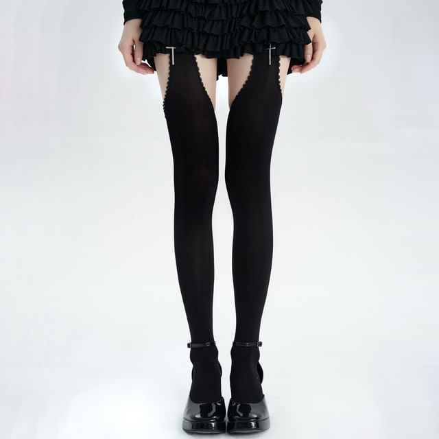 Whychunga-Lace Trim Cutout Stockings