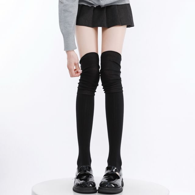Whychunga-Plain Crew Socks Knee High Socks Over The Knee Socks