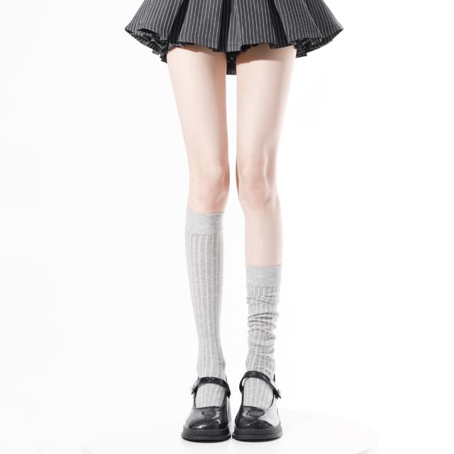 Whychunga-Plain Ribbed Knee High Socks