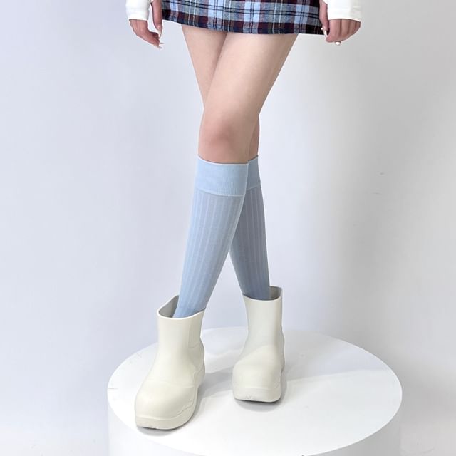 Whychunga-Plain Ribbed Knee High Socks