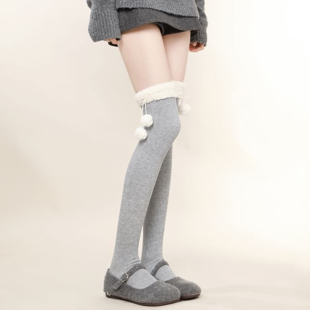 Whychunga-Pom Pom Plain Long Socks