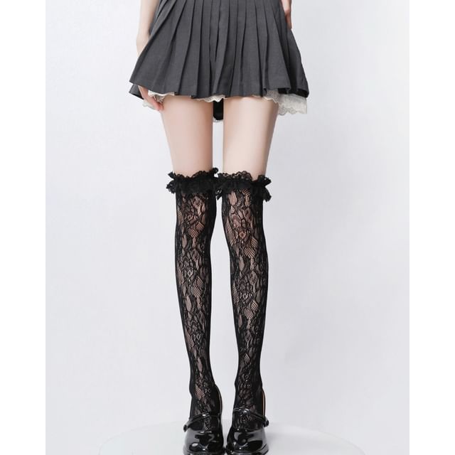 Whychunga-Ruffle Trim Lace Over-the-Knee Socks