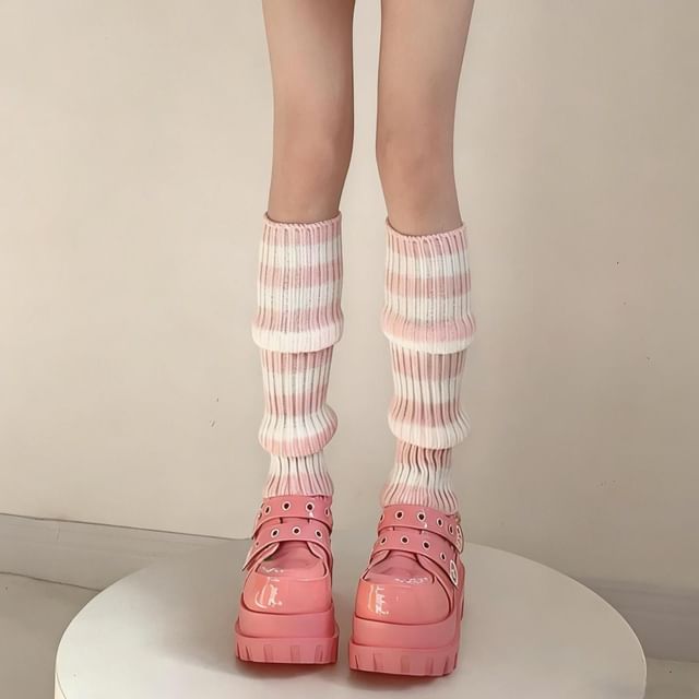 Whychunga-Striped Ribbed Knit Leg Warmers