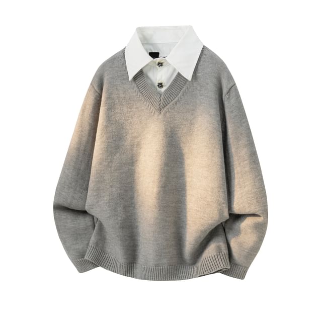 Whyessa-Collared Mock Two Piece Sweater