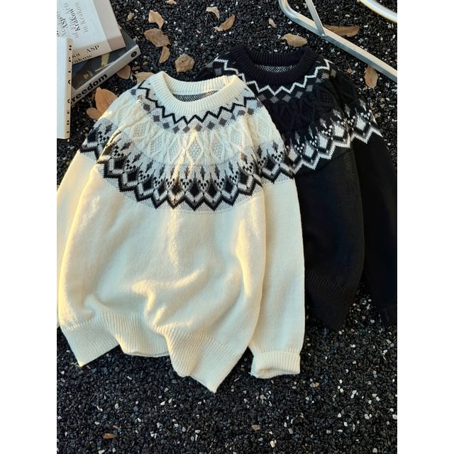 Whyessa-Crewneck Jacquard Sweater