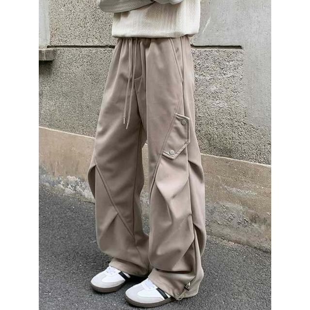 Whyessa-Drawstring Waist Plain Ruched Wide Leg Cargo Pants
