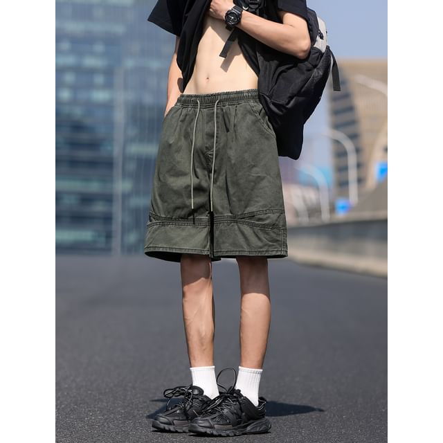 Whyessa-Drawstring Waist Plain Wide Leg Shorts