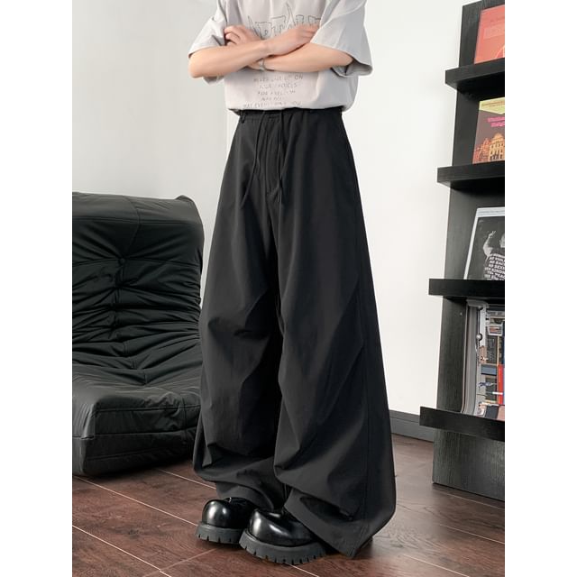 Whyessa-Elastic Waist Plain Wide Leg Pants
