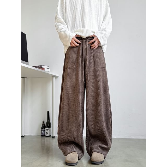 Whyessa-High Waist Plain Wide Leg Sweatpants