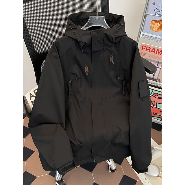 Whyessa-Hooded Plain Zip-Up Parka