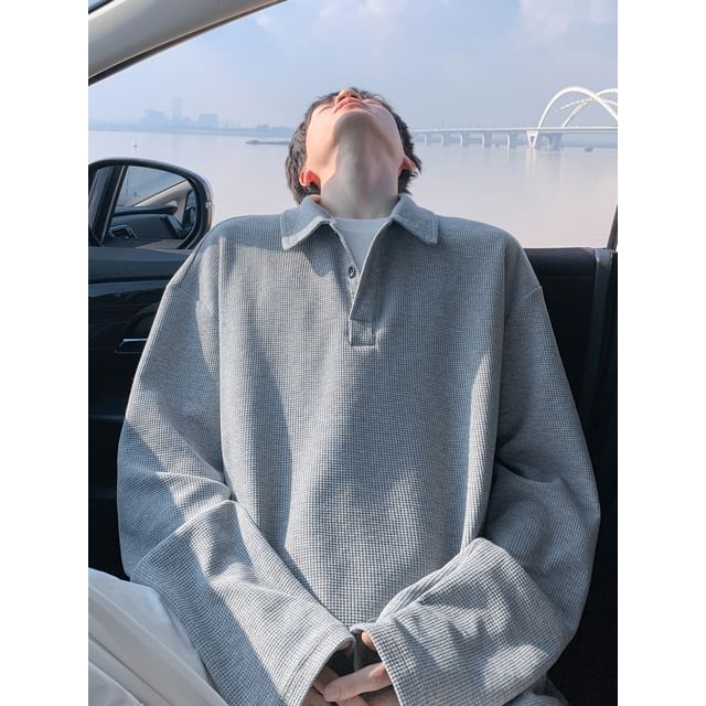 Whyessa-Long-Sleeve Plain Polo Shirt