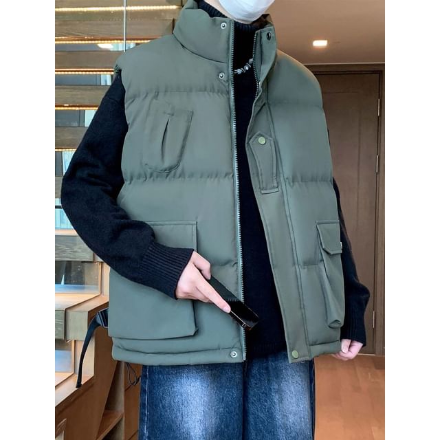 Whyessa-Mock Neck Zip-Up Puffer Vest