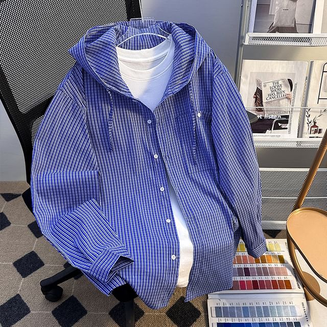 Whyessa-Plaid Hooded Button-Up Shirt