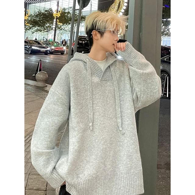 Whyessa-Plain Hood Sweater