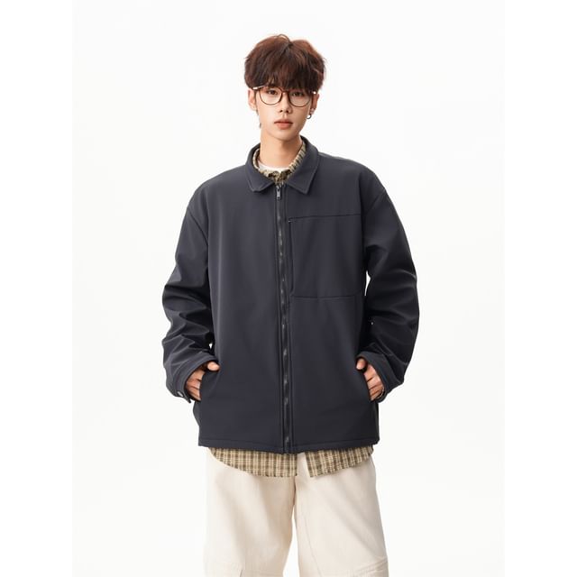WidoWilder-Collared Zip-Up Plain Jacket