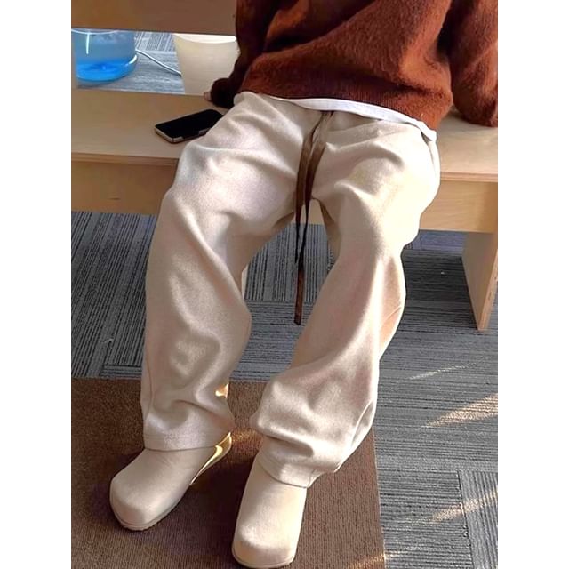 WidoWilder-Drawstring Waist Herringbone Baggy Pants