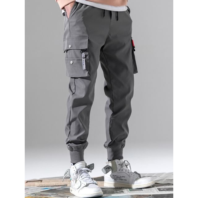 WidoWilder-Drawstring Waist Plain Cropped Tapered Cargo Pants