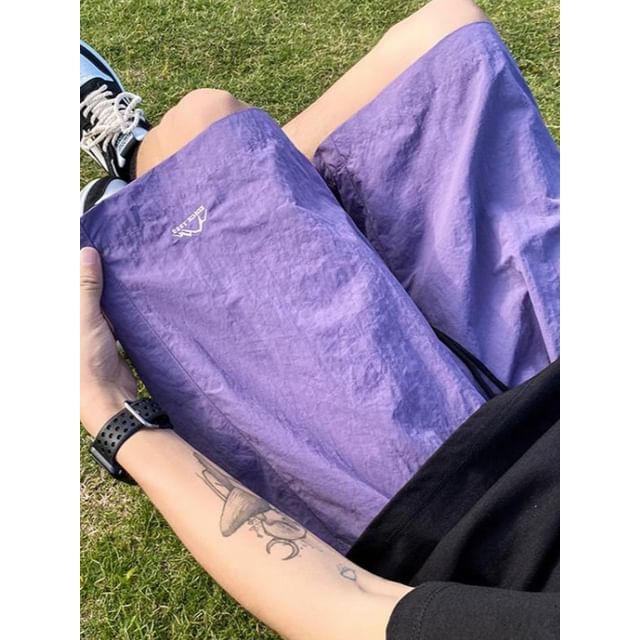 WidoWilder-Drawstring Waist Plain Wide Leg Shorts