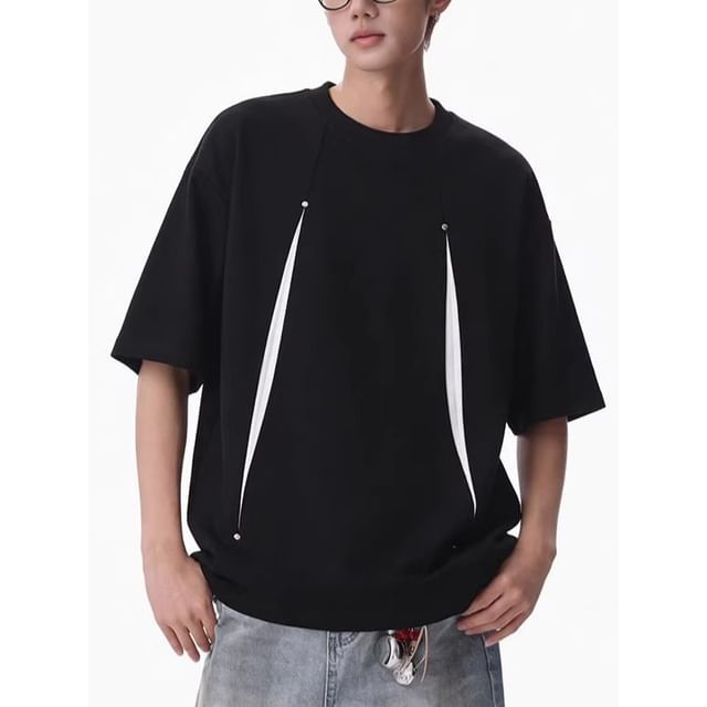 WidoWilder-Elbow-Sleeve Crew Neck Two Tone T-Shirt